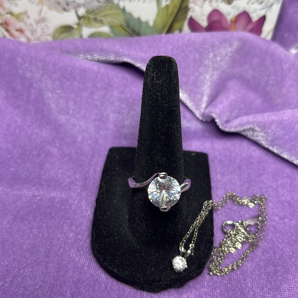 Jewelry - A SET - CZ solitaire ring & solitaire necklace-Ring Size 7- Necklace 16” A53/A58